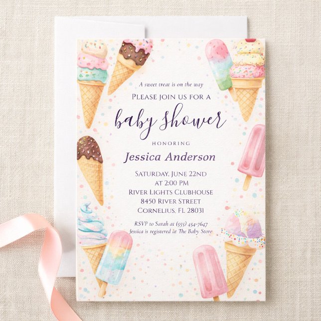 Convite Sweet Pastel Watercolor Ice Cream Baby Shower (Criador carregado)