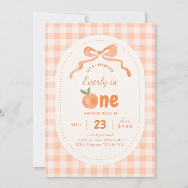 Convite Sweet Peach 1st Birthday Invitation (Frente)