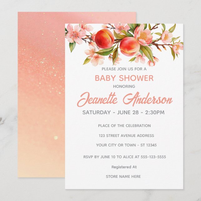 Convite Sweet Peach Orchard Baby Shower (Frente/Verso)