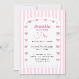Convite Sweet Pink Bow Coquette Fifth Birthday Party