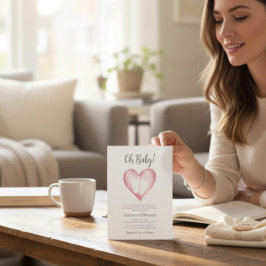 Convite Sweet Pink Heart Baby Shower Announcement