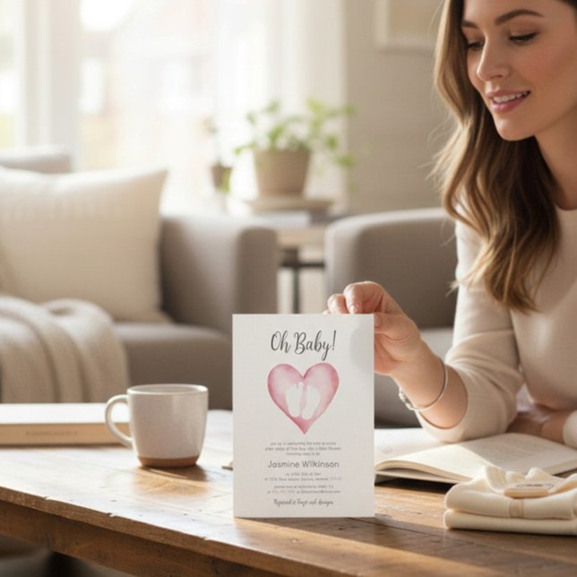 Convite Sweet Pink Heart Baby Shower Announcement (Criador carregado)