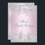 Convite Sweet Pink Sweet 16 Snowflake Winter Wonderland<br><div class="desc">Doce Dezesseis Rosa e Prata Winter Wonderland Sweet 16 Convite de aniversário. Design de floco de neve de diamante elegante. Notem,  por favor,  que todas as imagens planas não têm joias reais!</div>