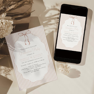 Convite Sweet Pinstriped Beige Bow Joint Graduation