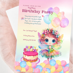 Convite Sweet Rainbow Fairy Invitation Para Meninas