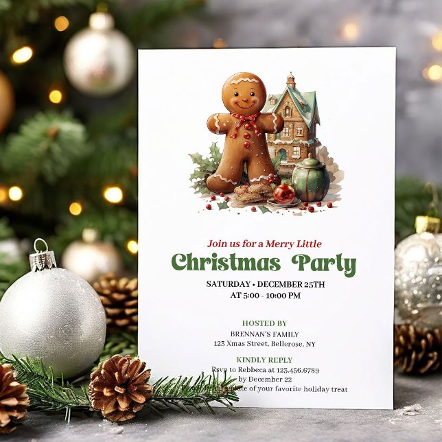 Convite Sweet retro Christmas gingerbread man party invite (Sweet retro Christmas angel party invitation

)