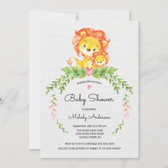 Convite Sweet Safari Jungle Lion Invitation (Frente)