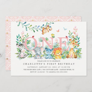 Convite Sweet Safari ONE Girls primeiro aniversario Convit