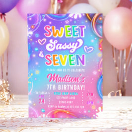 Convite Sweet Sassy and Seven Neon Girl 7th Birthday