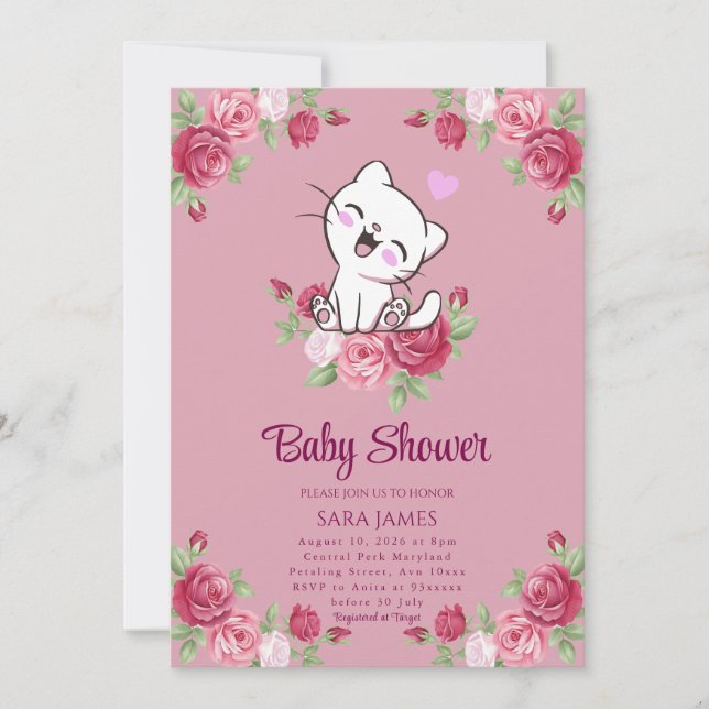 Convite Sweet Serenity Kitten Baby Shower Invitation (Frente)