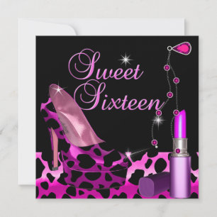 Convite Sweet Sixteen 16 Sapato Leopardo Rosa Batom