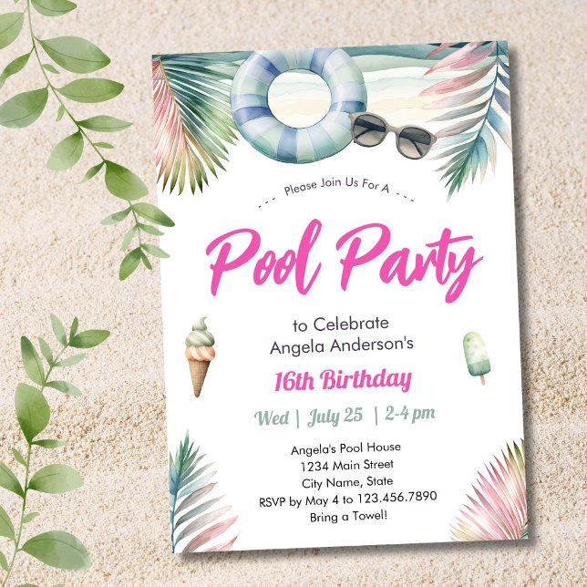 Convite Sweet Sixteen Birthday Pool Party (Criador carregado)