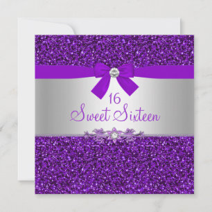 Convite Sweet Sixteen com Lantejoulas Roxas e Laço