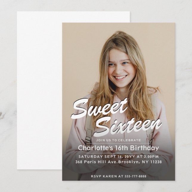 Convite Sweet Sixteen Custom Photo Birthday  (Frente/Verso)
