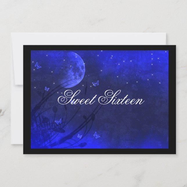 Convite Sweet Sixteen, Enchanted Evening, Blue Invitations (Frente)