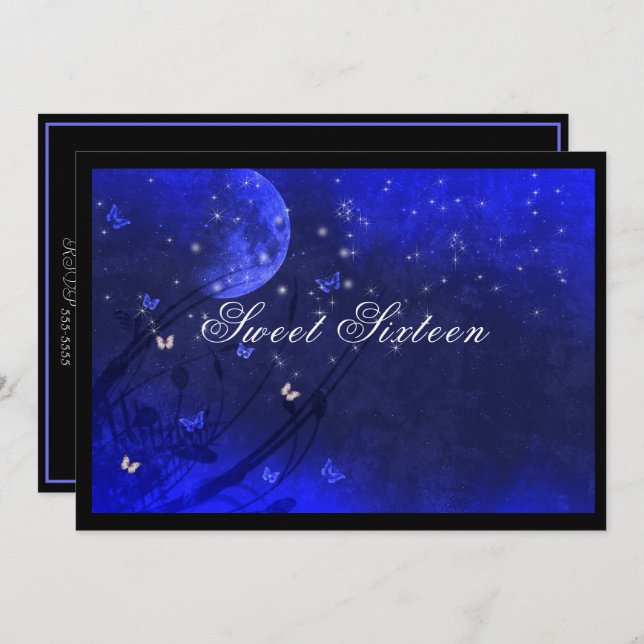 Convite Sweet Sixteen  Enchanted Evening Purple Blue   (Frente/Verso)