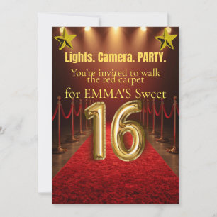 Convite Sweet Sixteen Hollywood Glam - Preto &