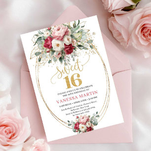 Convite Sweet Sixteen Timeless Red Blush Greenery