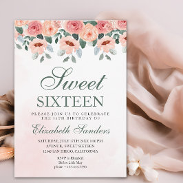 Convite Sweet Sixteen with Watercolor Pink Flowers