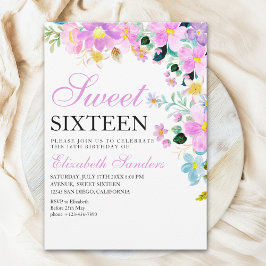 Convite Sweet Sixteen with Watercolor Spring Flowers