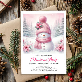 Convite Sweet Snowy Forest Pink Snowman Editable Christmas