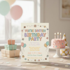 Convite Sweet & Sunny Retro Felt Letters 1st Birthday