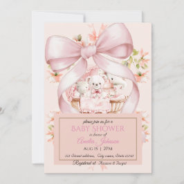 Convite Sweet Teddy Bear and Floral Basket Invite