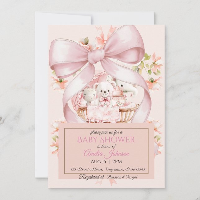 Convite Sweet Teddy Bear and Floral Basket Invite (Frente)
