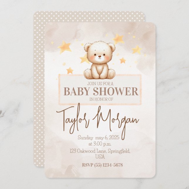 Convite Sweet Teddy Bear Baby Shower (Frente/Verso)