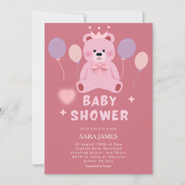 Convite Sweet Teddy Bear Baby Shower Invitation (Frente)