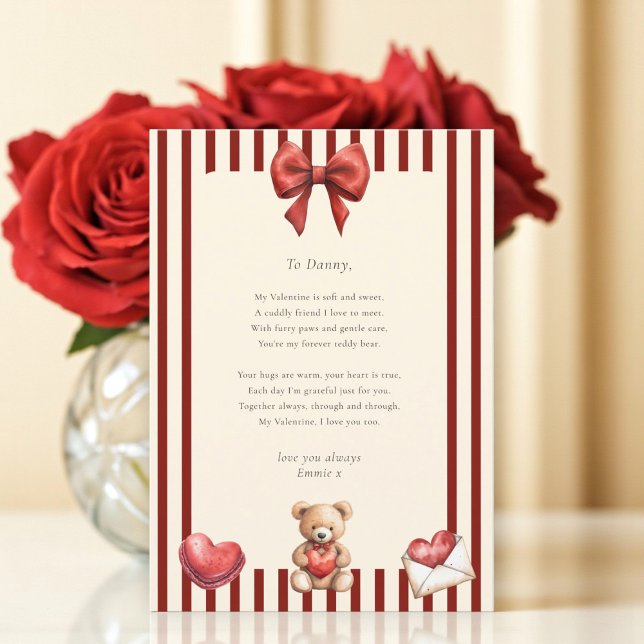 Convite Sweet Teddy Bear Valentine Love Letter Poem card  (Criador carregado)
