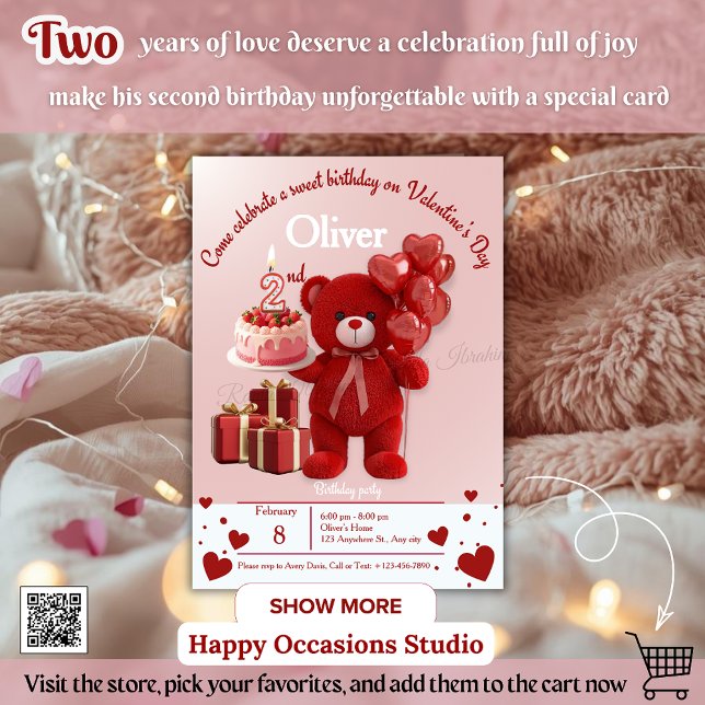 Convite Sweet Valentine’s Birthday Invite – 2nd Birthday (Criador carregado)