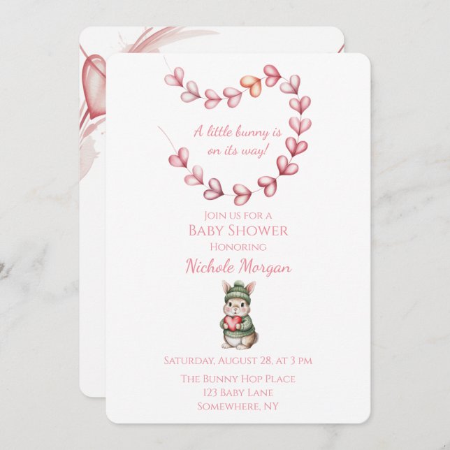 Convite Sweet Watercolor Bunny Baby Shower  (Frente/Verso)