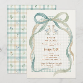 Convite Sweet Watercolor Twins Geese Gingham Shower LPM26