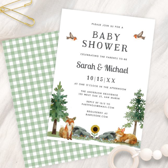 Convite Sweet Woodland Watercolor Neutral Baby Shower (Criador carregado)