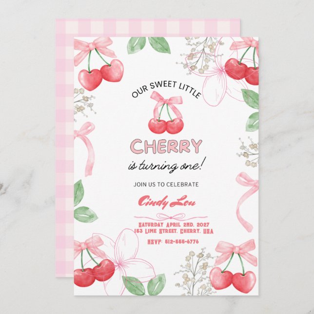 Convite Sweetest Cherry 1st Custom Digital  (Frente/Verso)