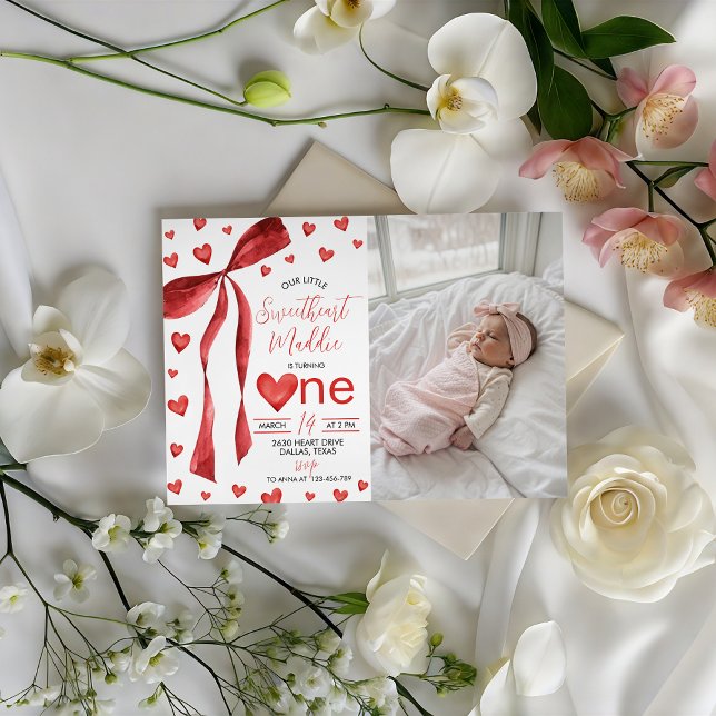 Convite Sweetheart 1st Birthday Photo Invite (Criador carregado)