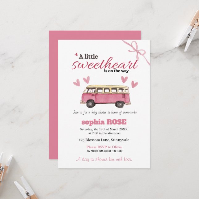 Convite Sweetheart Baby Shower Invitation  (Frente/Verso In Situ)