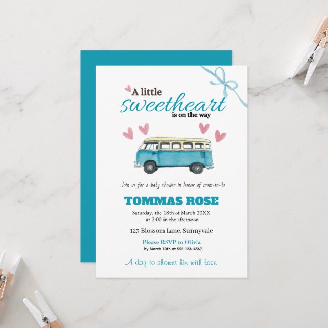 Convite Sweetheart Baby Shower Invitation  (Frente/Verso In Situ)