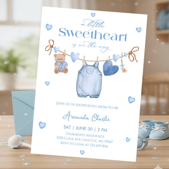 Convite Sweetheart  blue Boy baby shower (Criador carregado)