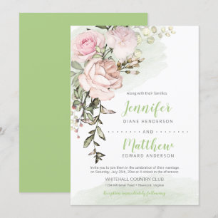 Convite Sweetheart Blush Drop Floral em Casamento Verde