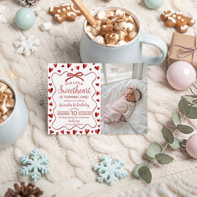 Convite Sweetheart First Birthday Invitation Photo (Criador carregado)