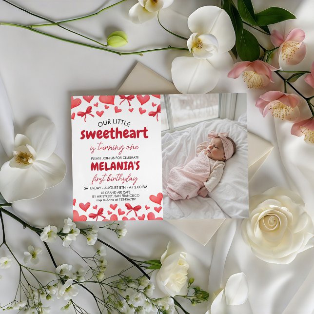 Convite Sweetheart First Birthday Invitation with Photo (Criador carregado)