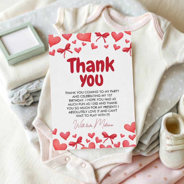 Convite Sweetheart First Birthday Thank You Card (Criador carregado)