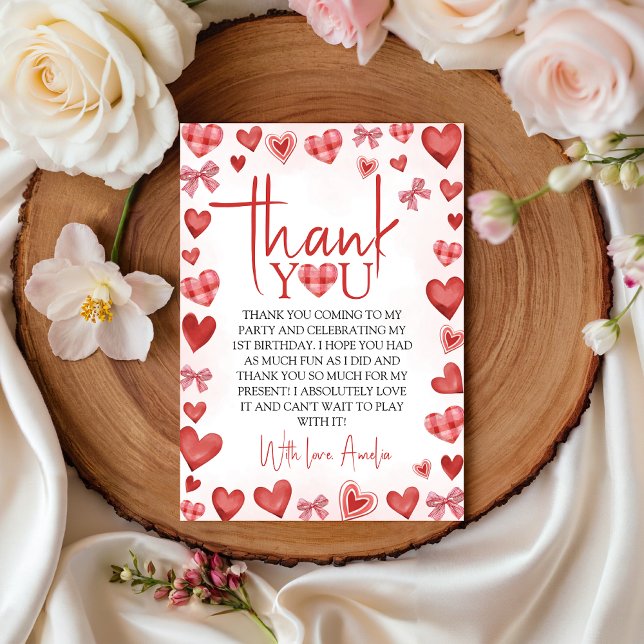 Convite Sweetheart First Birthday Thank You Card (Criador carregado)