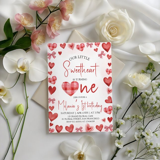 Convite Sweetheart Heart First Birthday Invitation (Criador carregado)