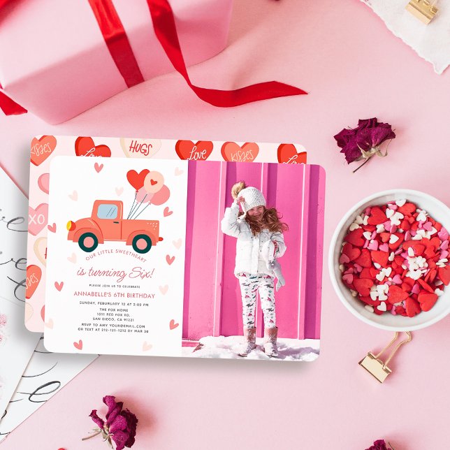 Convite Sweetheart Pink Truck Photo Girl Birthday (Criador carregado)