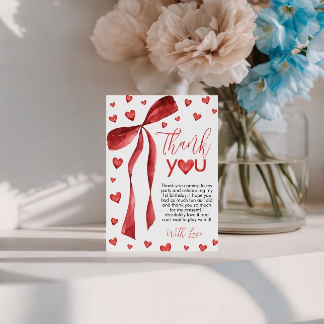 Convite Sweetheart Red Bow Thank You Card (Criador carregado)