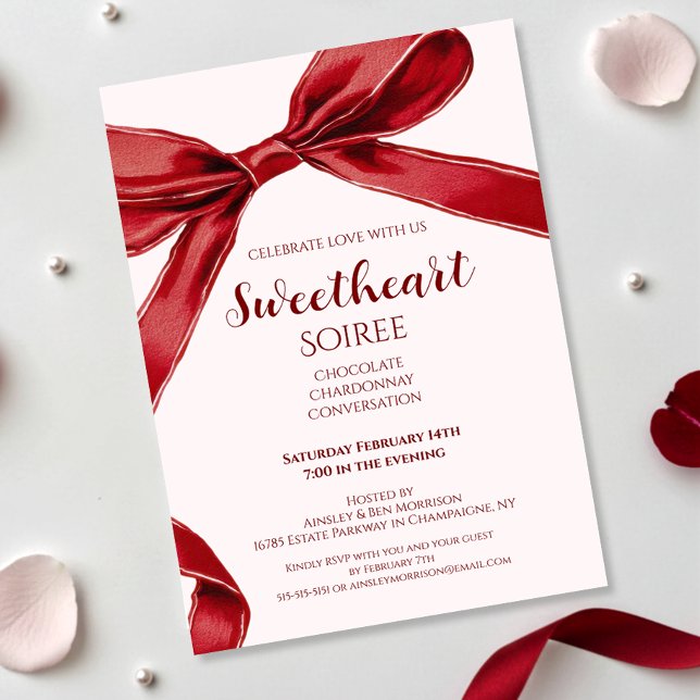Convite Sweetheart Soiree Elegant Bow Valentines Day Party (Criador carregado)