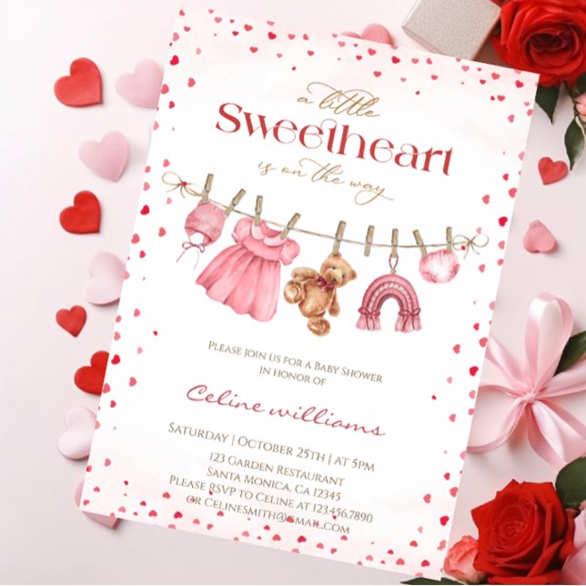 Convite Sweetheart valentine's clothesline baby shower (Criador carregado)